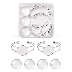 DIY Blank Dome Bangle Making Kit, Including Brass Open Cuff Bangle Making with Flat Round Tray, Flat Round Glass Cabochons, Silver, 6Pcs/box(DIY-FS0003-50S)