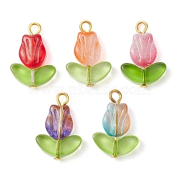 Handmade Lampwork Pendants, with Golden Tone Iron Loops, Tulip Charm, Mixed Color, 21.5x14x4.5mm, Hole: 2.5mm(PALLOY-JF02426)