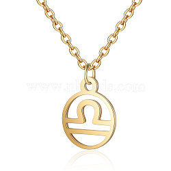 201 Stainless Steel Pendants Necklaces, Flat Round with Constellations, Libra, 16.3 inch(40cm)x1mm(NJEW-S063-TN506-7)