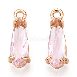 Faceted Glass Pendants, with Golden Tone Brass Open Back Settings, Teardrop, Flamingo, 14.5x4.5x4mm, Hole: 1.2mm(GLAA-T010-004H)