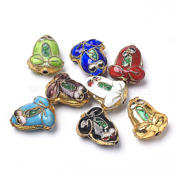 Handmade Cloisonne Beads, Frog, Mixed Color, 16~17x14x7mm, Hole: 1.5mm(X-CLB-S006-04)