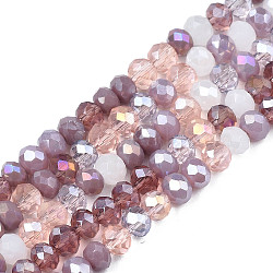 Opaque Glass Beads Strands, Imitation Jade Glass, Faceted Rondelle, Rosy Brown, 3x2mm, Hole: 0.8mm, about 115~125pcs/strand, 34~35cm(X-GLAA-T006-07-A08)