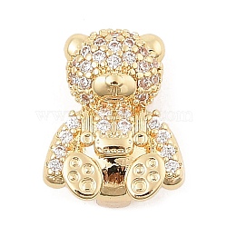 Brass Micro Pave Cubic Zirconia Slide Charms, Long-Lasting Plated, Bear, Golden, 12.5x9.5x5.5mm, Hole: 2x10mm(ZIRC-I068-13G-A)