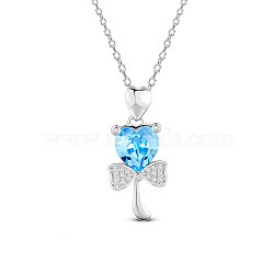 SHEGRACE 925 Sterling Silver Pendant Necklace, Austrian Crystal, with Micro Pave AAA Cubic Zirconia, Flower, Deep Sky Blue, 17.71 inch(X-JN598A)