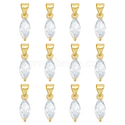 12PCS Brass Cubic Zirconia Charms, Cadmium Free & Lead Free, Real 18K Gold Plated, Long-Lasting Plated, Leaf Charm, Clear, 13.5x6x4mm, Hole: 5x3mm(KK-BC0012-84)