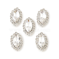 Sew on Rhinestone, Multi-Strand Links, Horse Eye, with Brass Prong Settings, Garments Accessories, 925 Sterling Silver Plated, Faceted, Crystal, 16x9x5mm, Hole: 1mm(RB-CBA5C2B-06A)