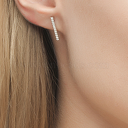 S925 Sterling Silver Geometric Stick Stud Earrings for Men and Women, with Rhinestone, Silver, 12mm(NX0186)