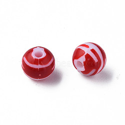 Opaque Striped Acrylic Beads, Round, FireBrick, 10mm, Hole: 2mm,  about 940pcs/500g.(MACR-S373-27D-01)