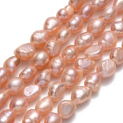 Natural Cultured Freshwater Pearl Beads Strands, Two Sides Polished, PeachPuff, 5.5~6x4.5~5x4mm, Hole: 0.6mm, about 55~58pcs/strand, 13.78''(35cm)(PEAR-A005-10D)
