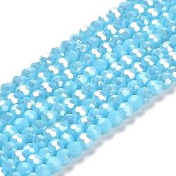 Opaque Glass Beads Stands, AB Color, Faceted(32 Facets), Round, Light Sky Blue, 3.5x3mm, Hole: 1mm, about 168~169pcs/strand, 19.09~19.17 inch(48.5~48.7cm)(EGLA-A035-P3mm-B08)