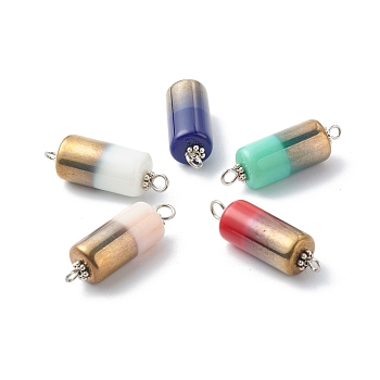 Half Electroplate Opaque Glass Beads Links Connectors, Two Tone, with Tibetan Style Alloy Daisy Spacer Beads and Iron Eye Pin, Column, Mixed Color, Platinum, 31.5x10mm, Hole: 1.5mm