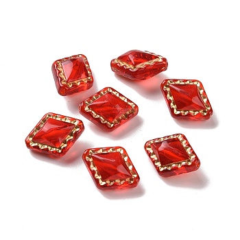 Transparent Acrylic Beads, Golden Metal Enlaced, Rhombus, Red, 18x14.3x9mm, Hole: 1.5mm, about 530pcs/500g