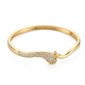 Snake Bangles for Women, Brass Micro Pave Cubic Zirconia Bangles, Nickel Free, Real 16K Gold Plated, Inner Diameter: 2-1/4 inch(5.55cm)