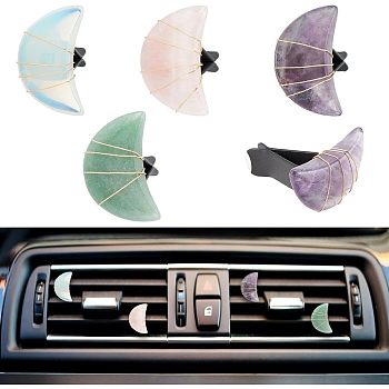 4Pcs Moon Gemstone Car Air Vent Clips, Cute Automotive Interior Trim, with Magnetic Ferromanganese Iron & Plastic Clip, 38mm