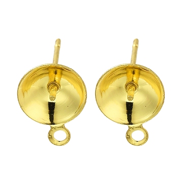 304 Stainless Steel Stud Earring Findings, for Half Drilled Beads, Real 18K Gold Plated, 11x8mm, Hole: 1.4mm, Pin: 12x0.8mm