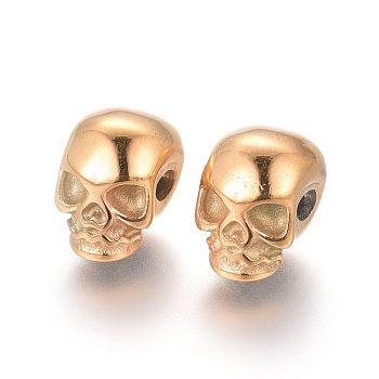 304 Stainless Steel Beads, Ion Plating (IP), Skull, Golden, 11x8x10mm, Hole: 2.5mm