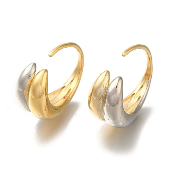 Rack Plating Brass Cuff Earring, Hoop Earrings, Long-Lasting Plated, Cadmium Free & Lead Free, Ring, Platinum & Real 18K Gold Plated, 16x9.5x21mm