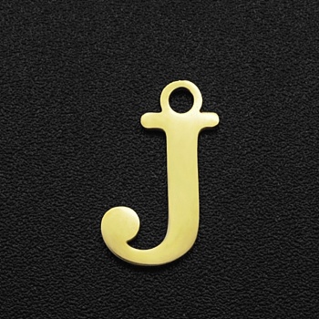 201 Stainless Steel Charms, Laser Cut, Letter, Golden, Letter.J,  12x7x1mm, Hole: 1.5mm