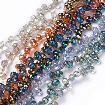Glass Beads Strands, Top Drilled, Faceted, Teardrop, Mixed Color, 8x6mm, Hole: 0.9mm, about 99~102pcs/strand, 20.08~19.69''(50cm)