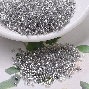 MIYUKI Delica Beads Small, Cylinder, Japanese Seed Beads, 15/0, (DBS0114) Transparent Silver Gray Gold Luster, 1.1x1.3mm, Hole: 0.7mm, about 3500pcs/10g