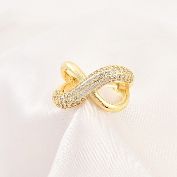 Rack Plating Cross Brass Micro Pave Clear Cubic Zirconia Adjustable Rings for Women, Long-Lasting Plated, Cadmium Free & Lead Free, Real 18K Gold Plated, 13.5mm, Inner Diameter: 17mm