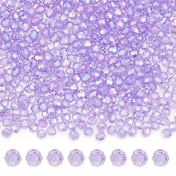 800Pcs UV Plating Transparent Acrylic Beads, Iridescent, Faceted, Oval, Medium Purple, 6x5mm, Hole: 1.5mm