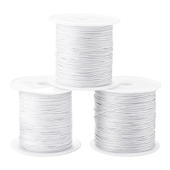 3 Rolls 3 Styles Round Nylon Braided Cord, Chinese Knotting Cord for Jewelry Making Macrame Craft, WhiteSmoke, 0.4~0.8mm, 1 roll/style