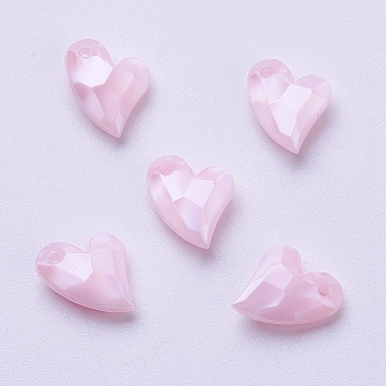 Acrylic Pendants, Imitation Pearl, Heart, Faceted, Misty Rose, 11x9x4mm, Hole: 0.5mm