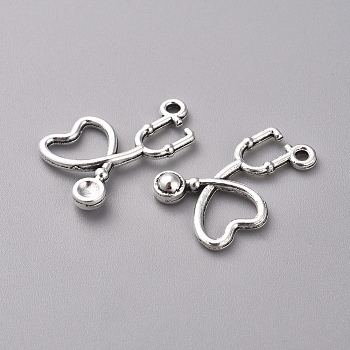 Tibetan Style Alloy Pendants, Stethoscope, Antique Silver, 21.5x13.5x3mm, Hole: 1.5mm