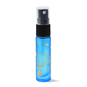 Glass Spray Bottles, Fine Mist Atomizer, with Plastic Dust Cap & Refillable Bottle, with Fortune Cat Pattern & Chinese Character, Light Blue, 2x9.6cm, Hole: 9.5mm, Capacity: 10ml(0.34fl. oz)