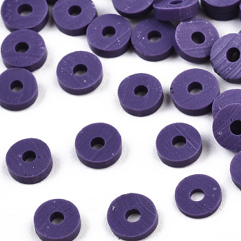 Eco-Friendly Handmade Polymer Clay Beads, Disc/Flat Round, Heishi Beads, Indigo, 8x0.5~1mm, Hole: 2mm, about 13000pcs/1000g