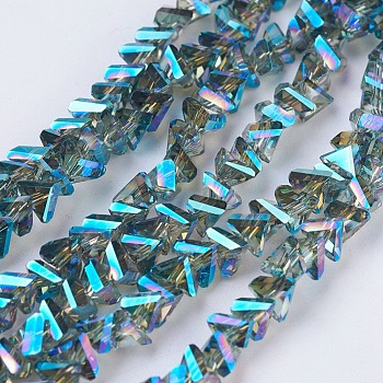 Electroplate Glass Beads Strands, Full Rainbow Plated, Faceted, Triangle, Dark Cyan, 4.5x5x6mm, Hole: 1mm, about 100pcs/strand, 13.7 inch(35cm)