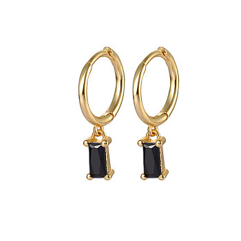 Real 18K Gold Plated 925 Sterling Silver Dangle Hoop Earrings for Women, Rectangle, Black, 19.8mm