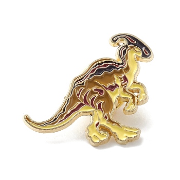 Dinosaur Theme Alloy Brooches, Enamel Lapel Pin, for Backpack Clothes, Golden, Parasaurolophus Pattern, 18x30mm
