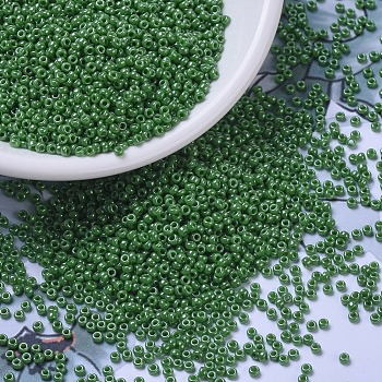 MIYUKI Round Rocailles Beads, Japanese Seed Beads, (RR431) Opaque Green Luster, 11/0, 2x1.3mm, Hole: 0.8mm, about 1100pcs/bottle, 10g/bottle