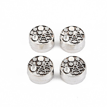 Tibetan Style Alloy European Beads Settings for Enamel, Cadmium Free & Lead Free, Flat Round, Antique Silver, 13.5x6.5mm, Hole: 4mm, about 260pcs/1000g