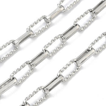 Handmade 304 Stainless Steel Twist Rectangle Box Chains, Unwelded, with Spool, Stainless Steel Color, 17x7.5x2mm and 15x6.5x3.5mm