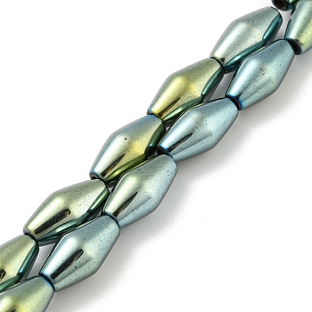 Electroplated Synthetic Magnetic Hematite Beads Strands, Bicone, Green Plated, 6.2~6.5x12~12.5mm, Hole: 1.4mm, about 33pcs/strand, 16.89''(42.9cm)