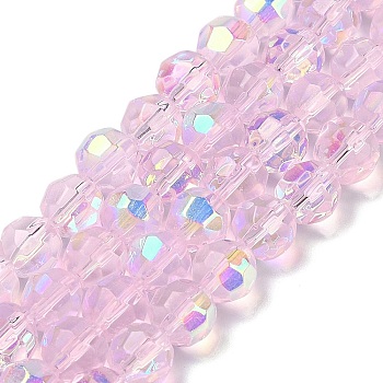 Electroplate Glass Beads Strands, Half AB Color Plated, Faceted, Round, Pearl Pink, 8.5mm, Hole: 1.4mm, about 70pcs/strand, 21.65''(55cm)