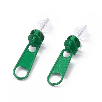 Alloy Zipper Buckle Dangle Stud Earrings with Iron Pins for Women, Green, 25.5mm, Pin: 0.7mm