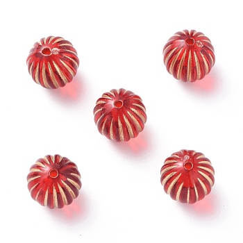 Plating Acrylic Beads, Metal Enlaced, Round, Red, 12mm, Hole: 1.5mm, about 490pcs/500g