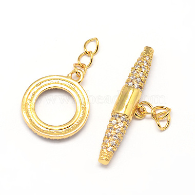 Brass Micro Pave Cubic Zirconia Ring Toggle Clasps(ZIRC-E010-24G)-2