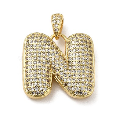 Real 18K Gold Plated Clear Letter N Brass+Cubic Zirconia Pendants