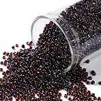 TOHO Round Seed Beads, Japanese Seed Beads, (400) Black Lined Dark Ruby Luster, 15/0, 1.5mm, Hole: 0.7mm, about 3000pcs/bottle, 10g/bottle(SEED-JPTR15-0400)