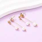 304 Stainless Steel Round Tassel Stud Earrings, with Natural Freshwater Pearl, Ion Plating(IP), Real 18K Gold Plated, 31.5mm(EJEW-K268-89G)
