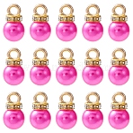 ABS Plastic Charms, with Golden Tone Iron Findings and Rhinestone, Dyed, Round Charm, Magenta, 13.5x8mm, Hole: 2.5mm, about 15pcs/bag(KY-YW0001-24E)