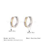 Two Tone 304 Stainless Steel Rhinestone Hoop Earrings for Women, Real Gold Plated & Stainless Steel Color, 20x4mm(OJ2357-1)