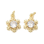 Brass Pave Clear Cubic Zirconia Pendants, Snowflake Charms, Long-Lasting Plated, Rack Plating, Lead Free & Cadmium Free, Real 18K Gold Plated, 16x12x4mm, Hole: 3mm(CU-CBA6305-15G)