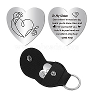 1Pc Heart Shape 201 Stainless Steel Commemorative Decision Maker Coin, Pocket Hug Coin, with 1Pc PU Leather Storage Pouch, Heart Pattern, Heart: 26x26x2mm, Clip: 105x47x1.3mm(AJEW-CN0001-68F)