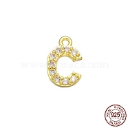 Real 18K Gold Plated 925 Sterling Silver Micro Pave Clear Cubic Zirconia Charms, Initial Letter, Letter C, 8.5x6x1mm, Hole: 0.9mm(STER-P054-10G-C)